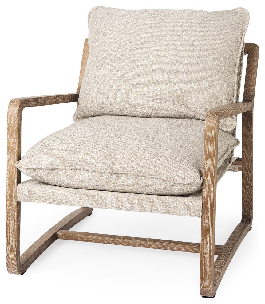 Brayden Beige Fabric Seat w/ Light Brown Solid Wood Accent Chair