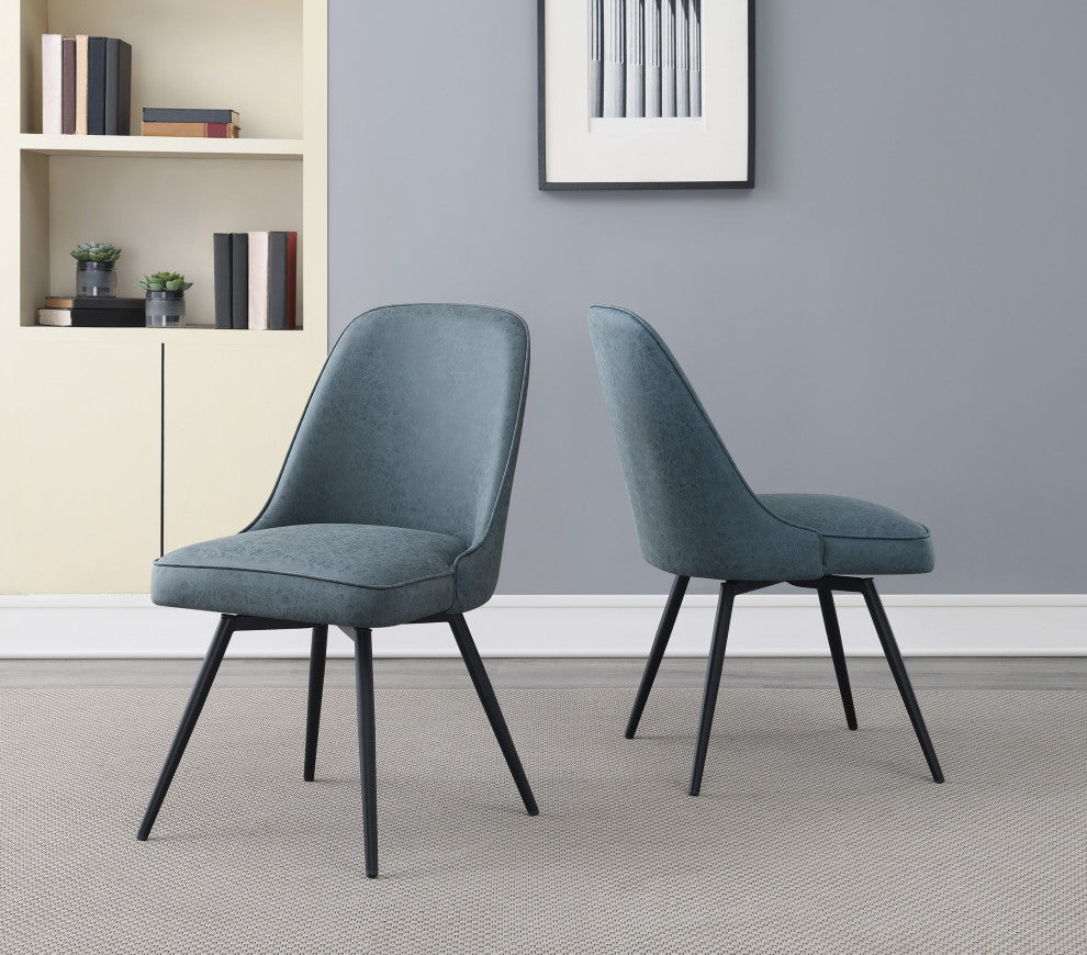 Penton Swivel Chair 2-Pack, Navy Faux Leather With Black Legs