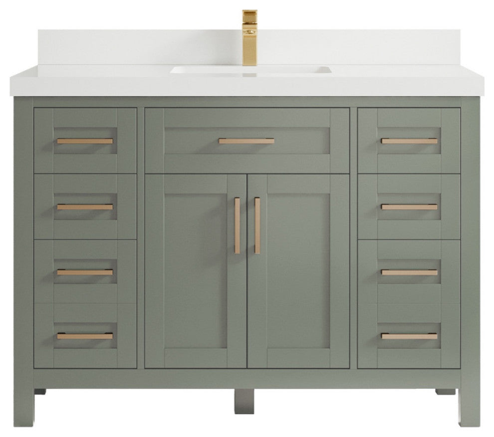 Cambridge 48" Single Sink Bath Vanity in Evergreen 2" White Quartz