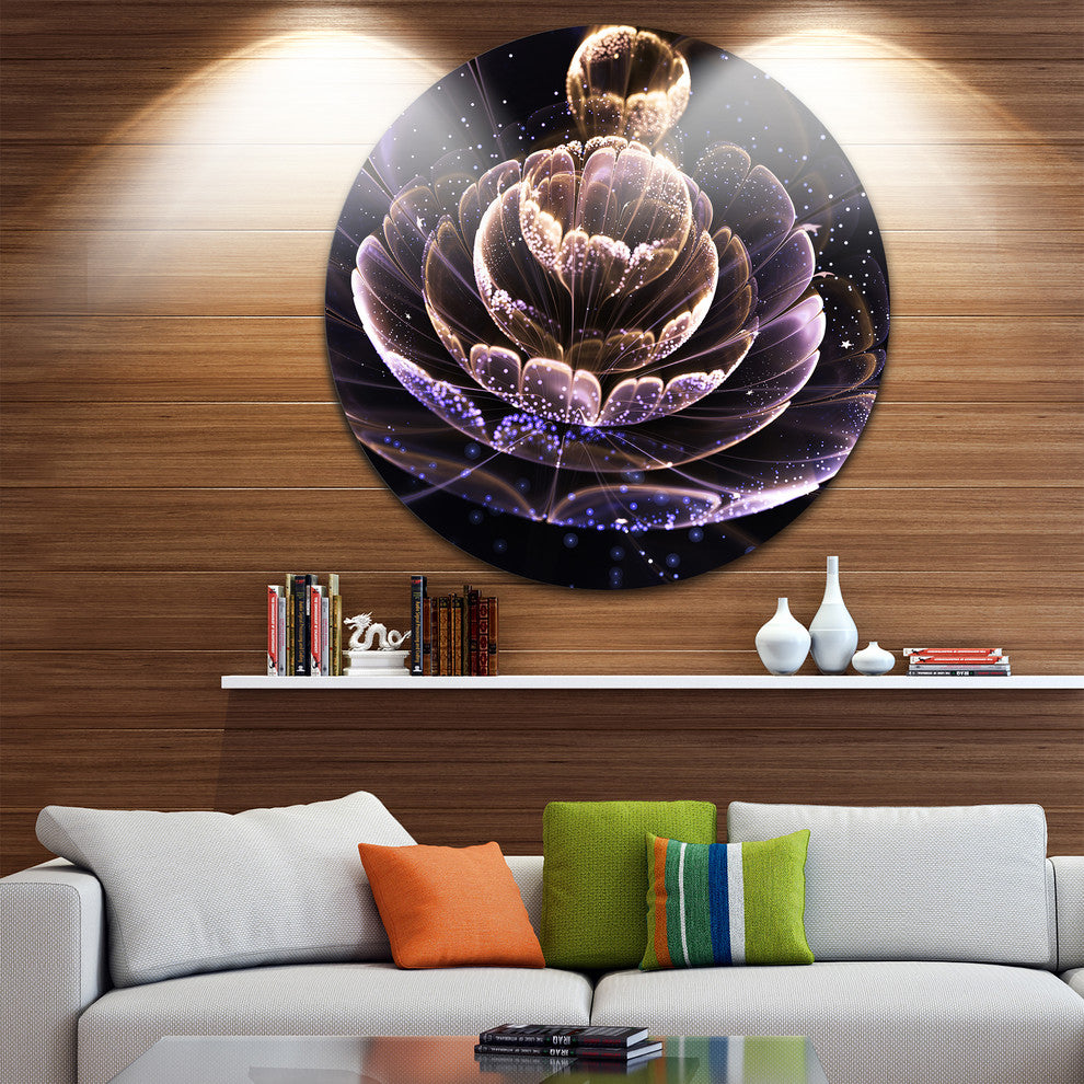 Purple Ideal Fractal Flower With Pollen, Floral Round Wall Art, 36"