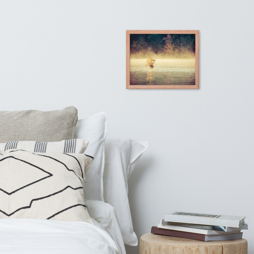 Golden Mist on Waples Pond Framed Photo Paper Wall Art Prints, Red Oak, 11" X 14"