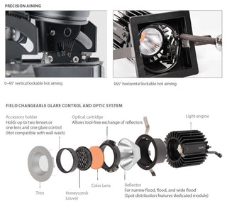 WAC Volta 2" LED SQ Wall Wash Trim, Flood 45 3500K, HZ WH