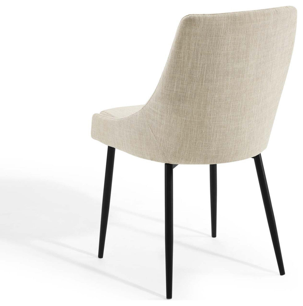 Side Dining Chair, Set of 2, Fabric, Metal, Black Beige, Cafe Bistro Restaurant