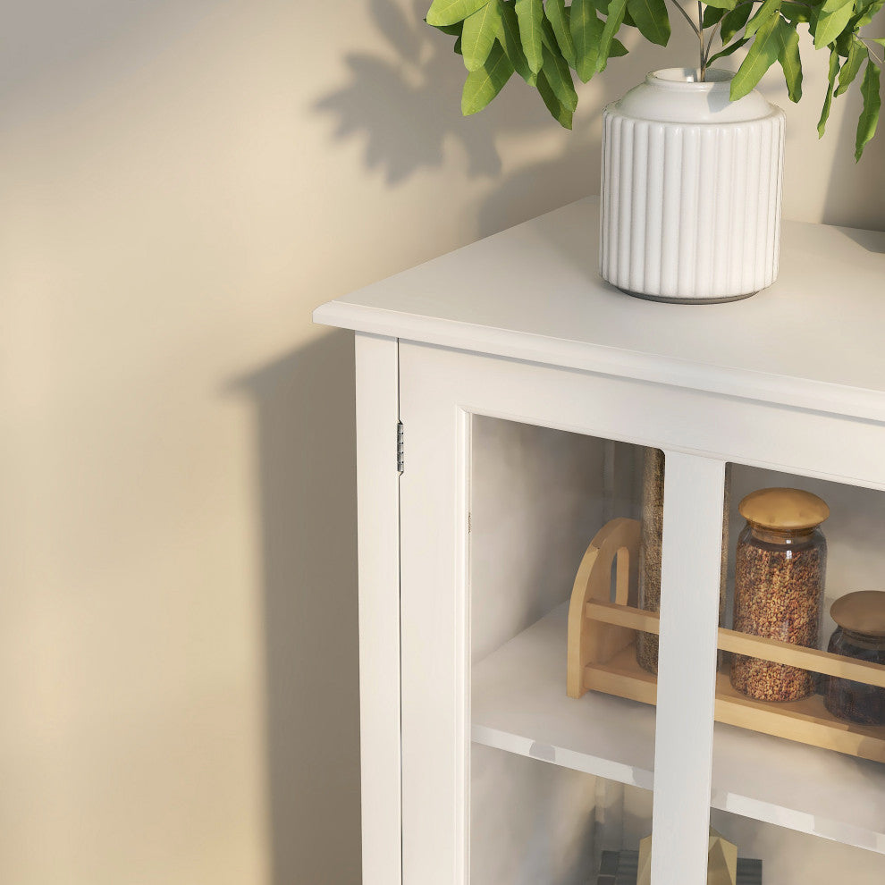 Wood Double Glass Door Accent Cabinet with Drawer