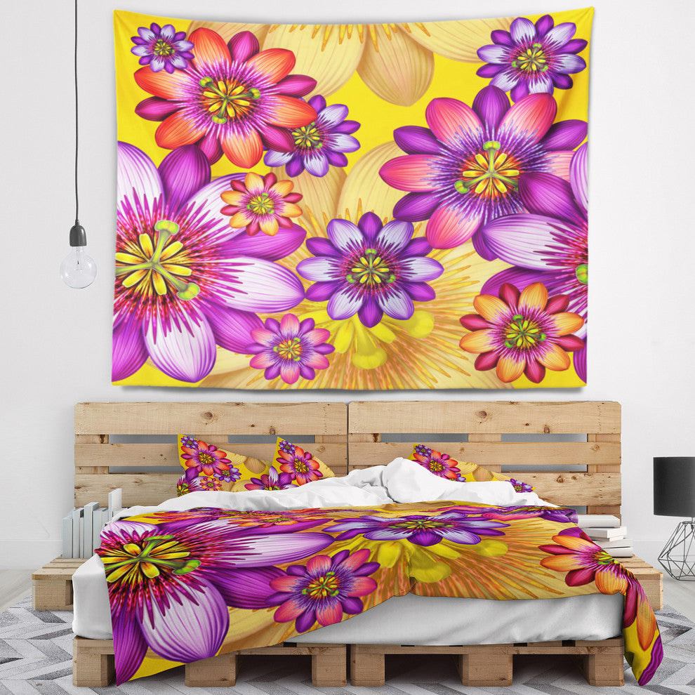 Passion Flowers Pattern Floral Wall Tapestry, 80"x68"