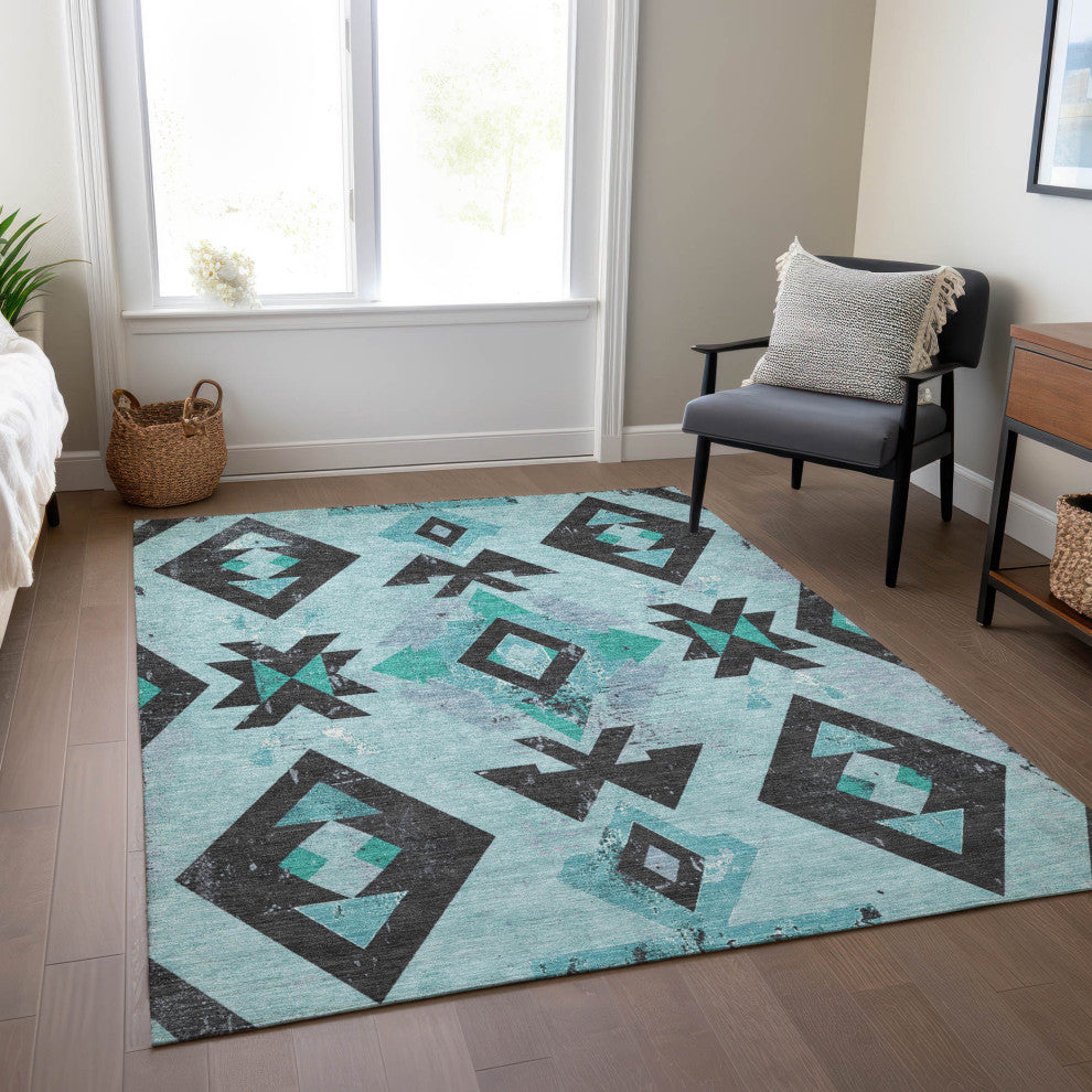 Machine Washable Indoor/Outdoor Chantille ACN1882 Teal 2'6" x 3'10" Rug