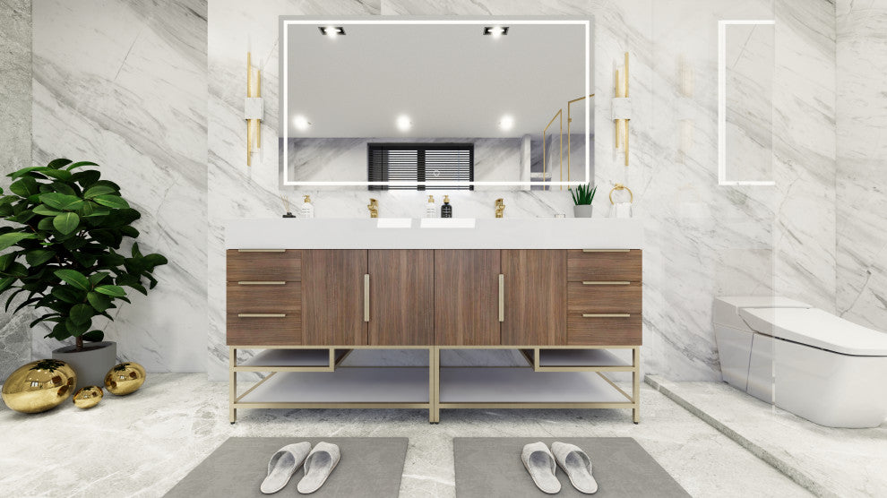 Madison 84" Free Standing Double Sink Vanity with Reinforced Acrylic Sink, Rosewood