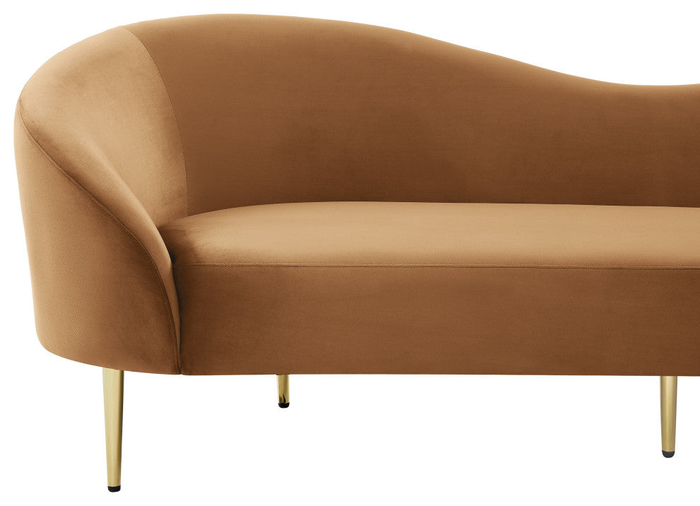 Ritz Velvet Upholstered Sofa, Saddle