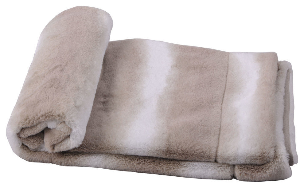 Beckie Stripe Faux Fur Throw Blanket With Micromink Back, Pure Cashmere, 50"x60"
