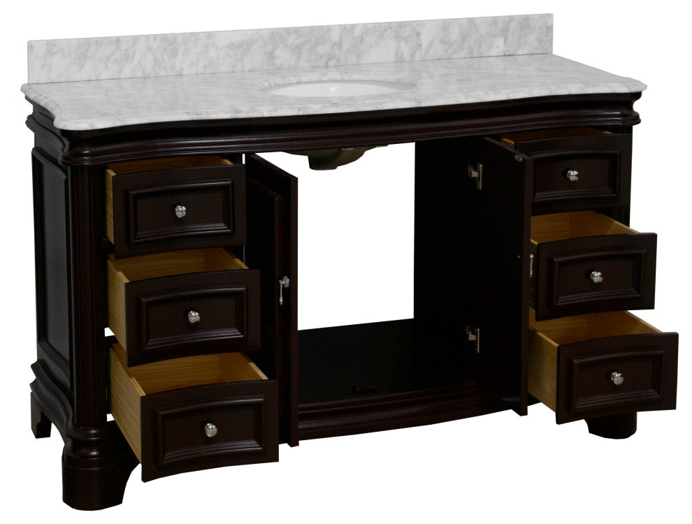 Katherine 60" Bath Vanity, Chocolate, Carrara Marble, Single Vanity