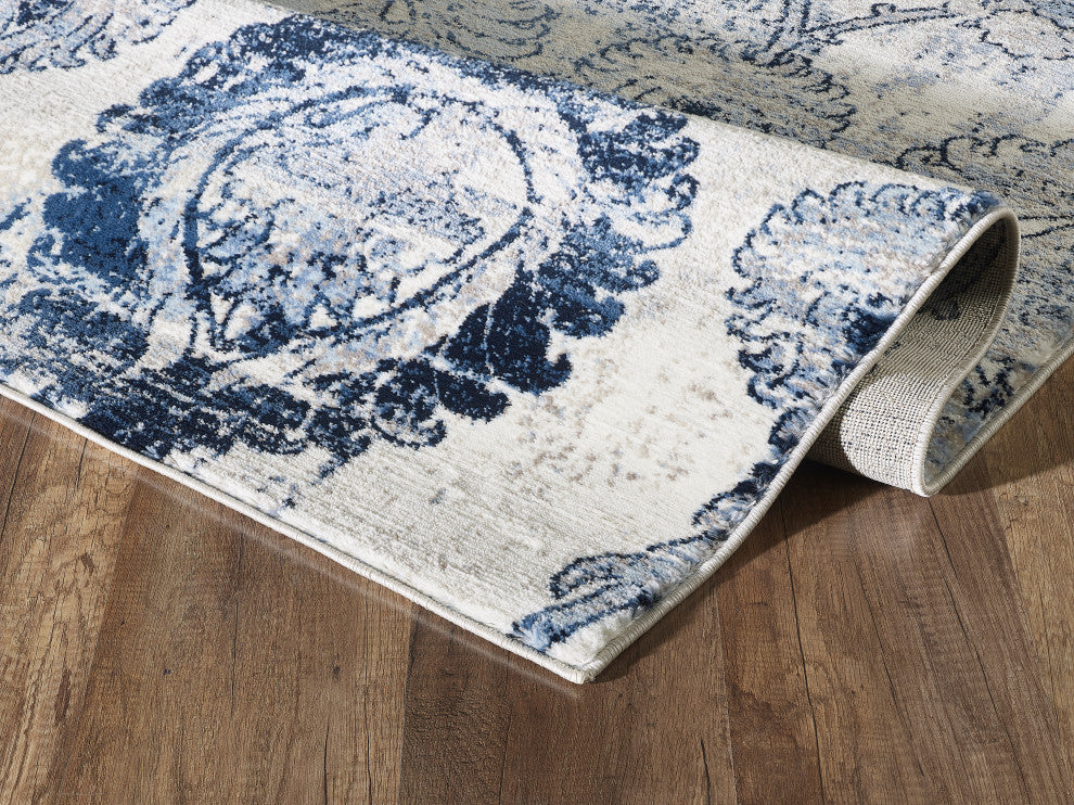 Abani Arto ART100A Bohemian Medallion Distressed Ivory and Blue Area Rug