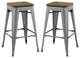 Counter Stool Chair, Set of 2, Wood, Metal, Gunmetal Silver, Modern, Bar Pub