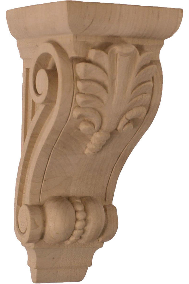 3 3/4"W x 4 3/8"D x 8 1/2"H Medium Fig Leaf Corbel, Alder