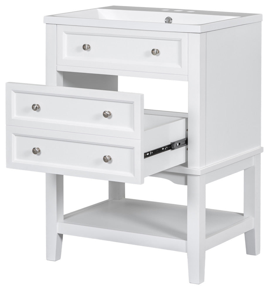 24" MDF Freestanding Bath Vanity Set, White Integrated Ceramic Sink