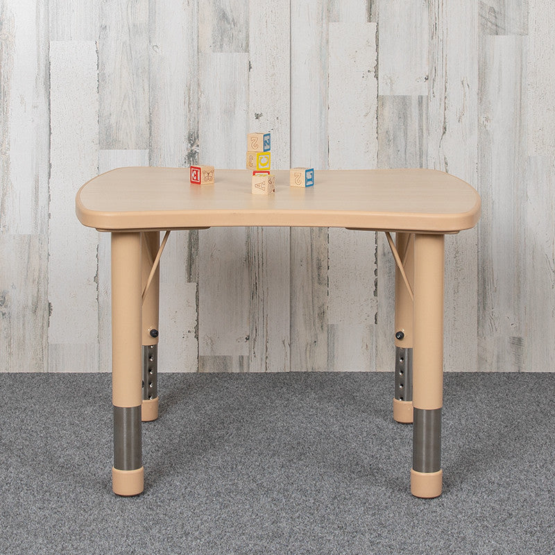 21.875"x26.625" Height Adjustable Rectangular Plastic Activity Table, Natural