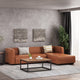 Minkler Contemporary Faux Leather 3 Seater Sofa With Chaise Lounge, Cognac/Dark Walnut