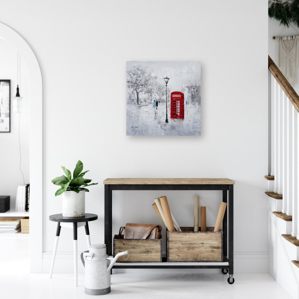 Romantic Memories: Red Phone Booth - Abstract Paintings, Modern Artwork