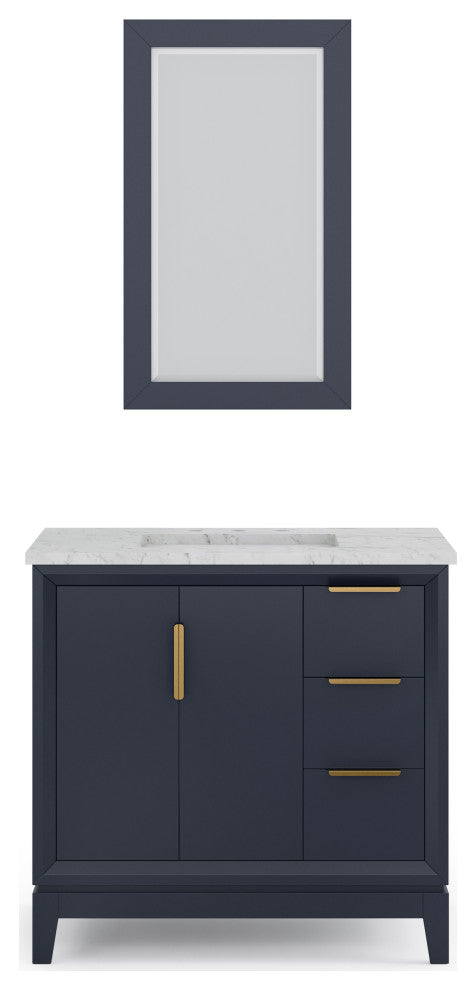 Elizabeth 36" Single Sink Carrara White Marble Vanity, Monarch Blue
