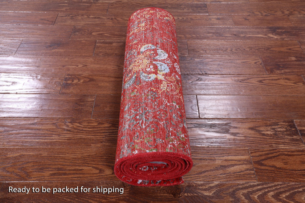 2' 7" X 12' 1" Runner Modern Handmade Wool and Silk Rug Q11819