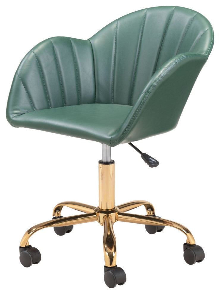 Computer Chair, Faux Vinyl Leather, Steel, Green, Gold, Home Business Office