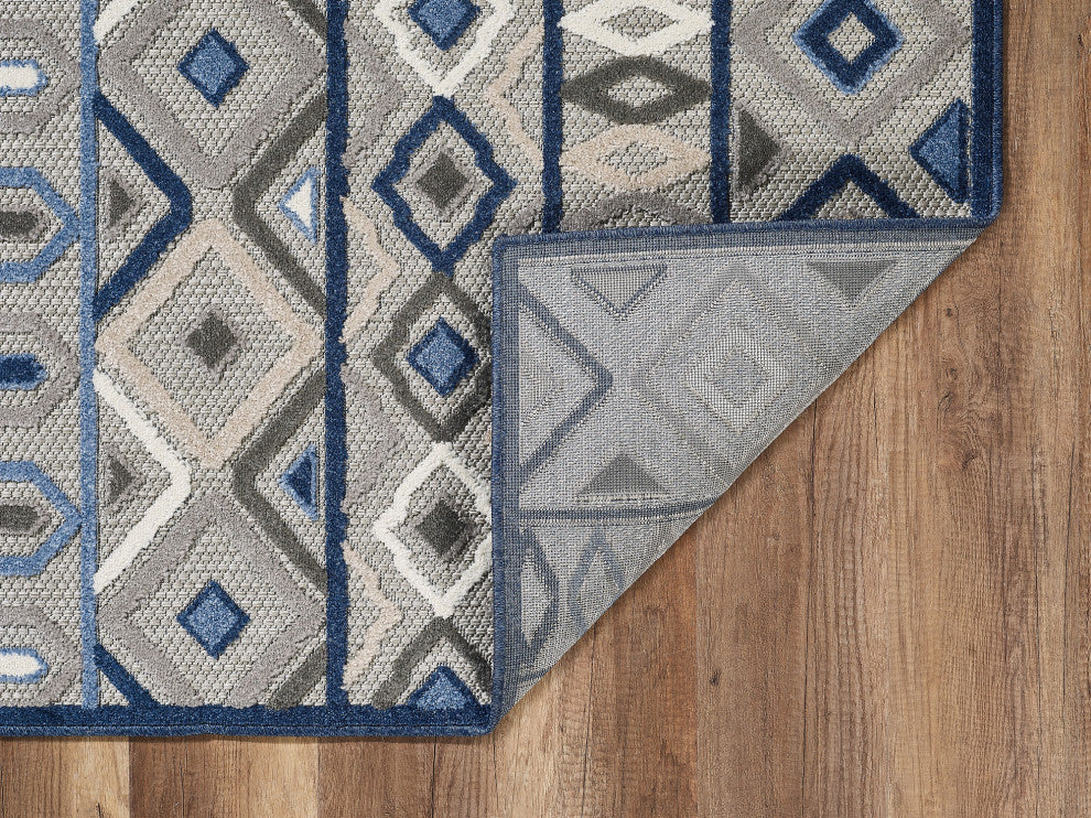 Calla Aztec Indoor/Outdoor Rug, Grey/Blue, 7'10 X 9'10