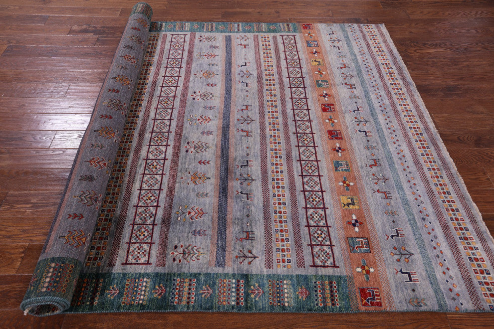 Persian Gabbeh Tribal Handmade Wool Rug 6' 6" X 9' 11" Q9663