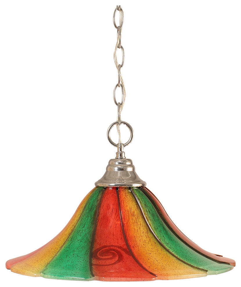 Chain Hung Pendant In Chrome, 16" Mardi Gras Glass