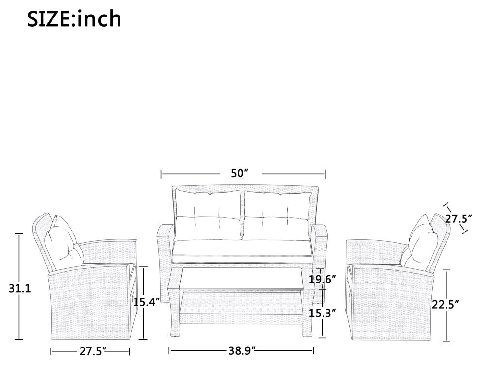 Gewnee Outdoor Conversation Set All Weather Wicker Sectional Sofa, Beige