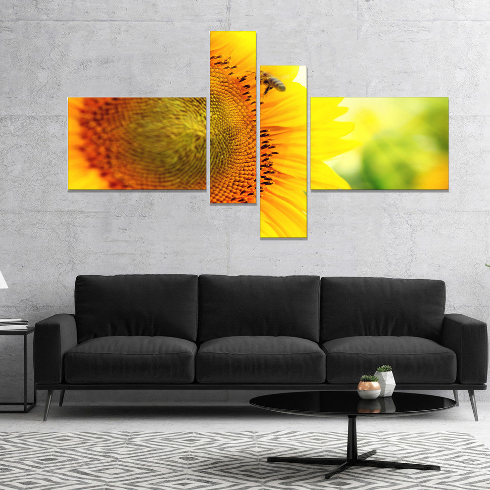 Sunflower Blooming on Field, Large Animal Canvas Art Print, 60"x32", 4 panels