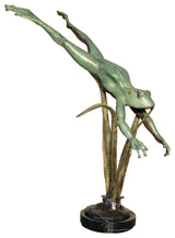 Frog Swimming Down With Marble Base Bronze Sculpture