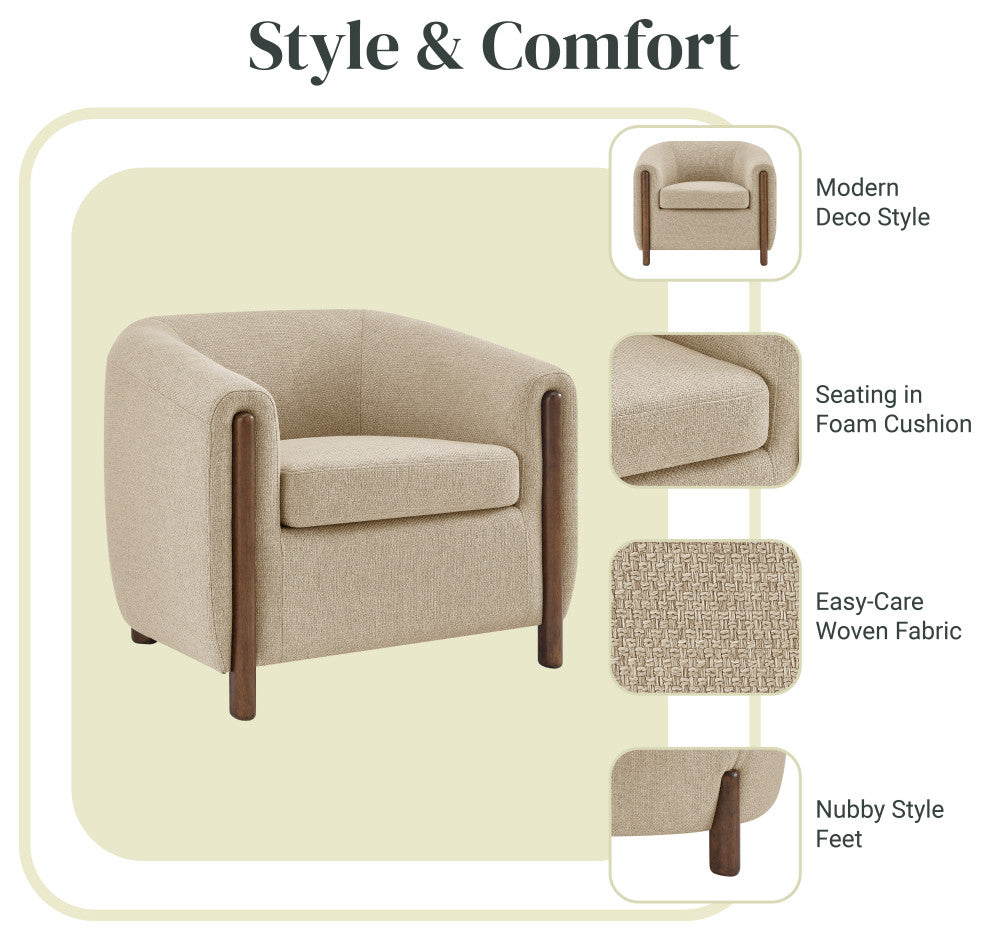 Ruth Accent Arm Chair, Barley Beige, Fabric