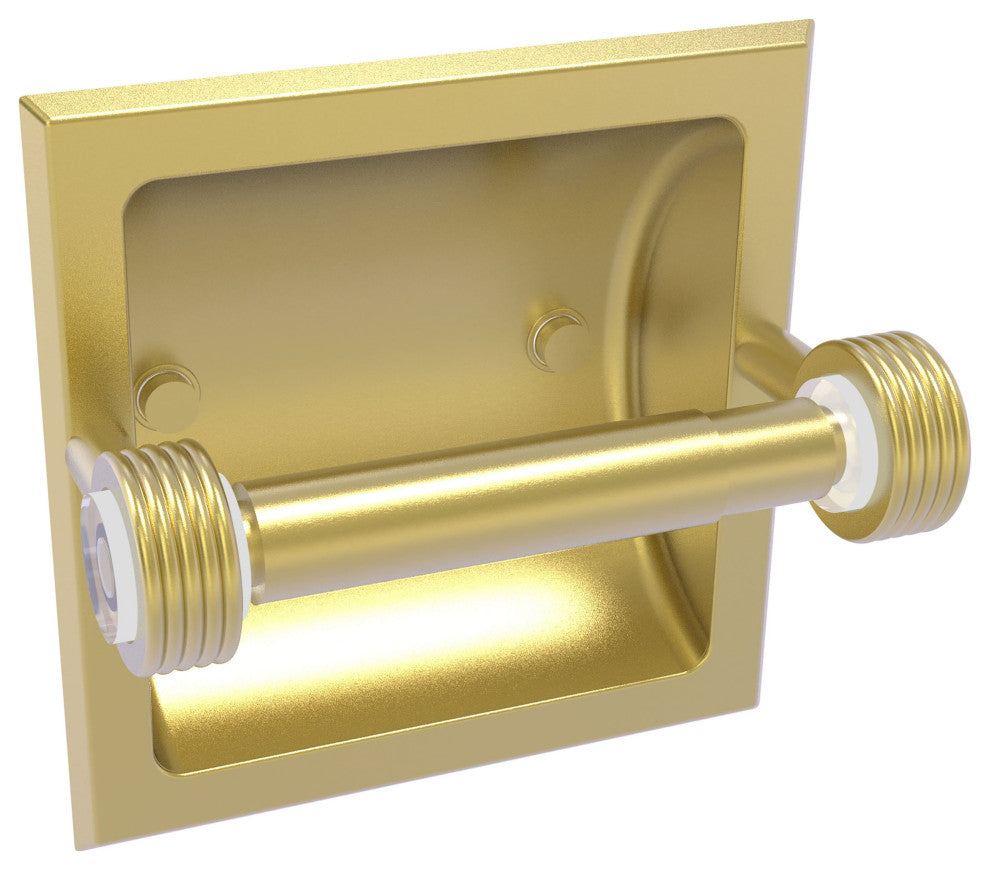 Clearview Recessed Toilet Paper Holder with Groovy Accents, Satin Brass