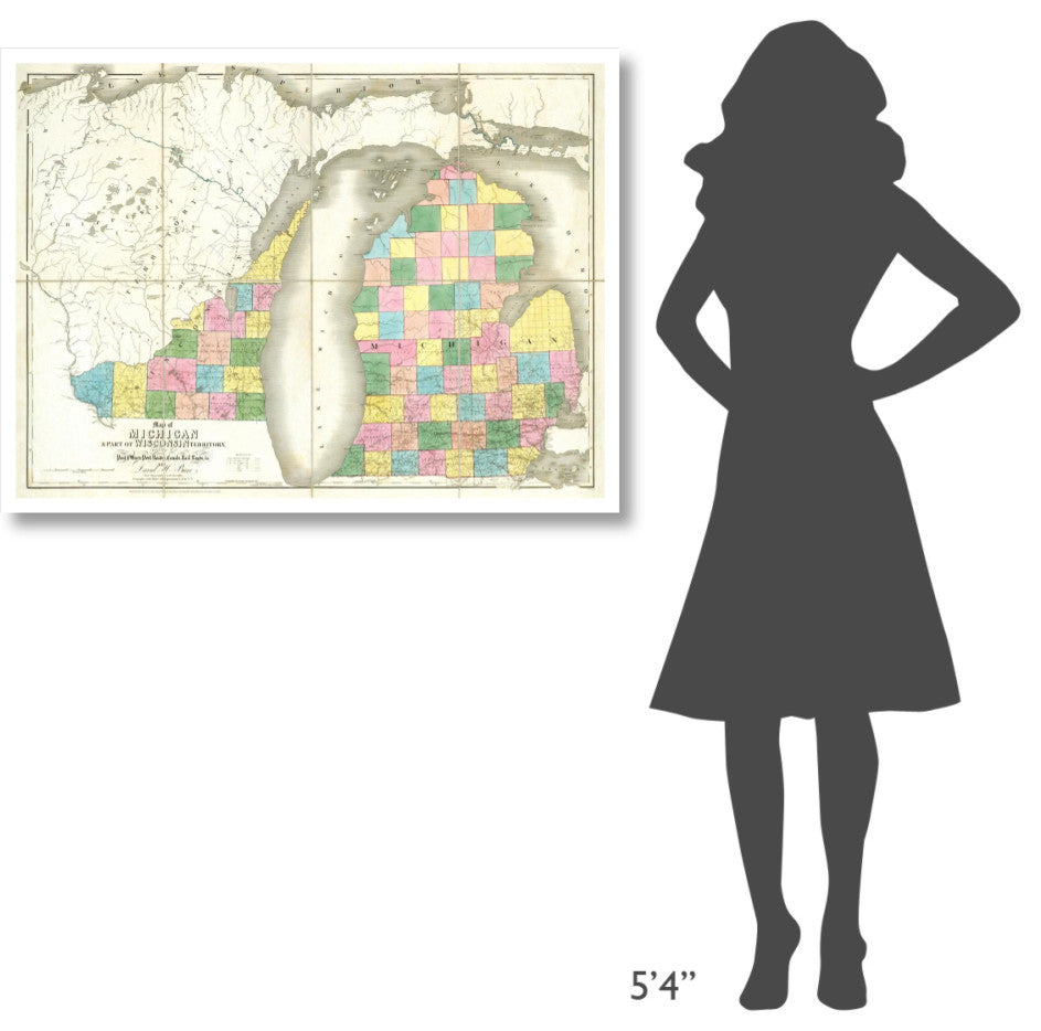 "Map of Michigan & Part of Wisconsin Territory, 1839" Paper Art, 42"x32"