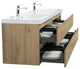 Aurora Wall Mount Vanity, White Acrylic Top, Sonoma Oak, 72" Double