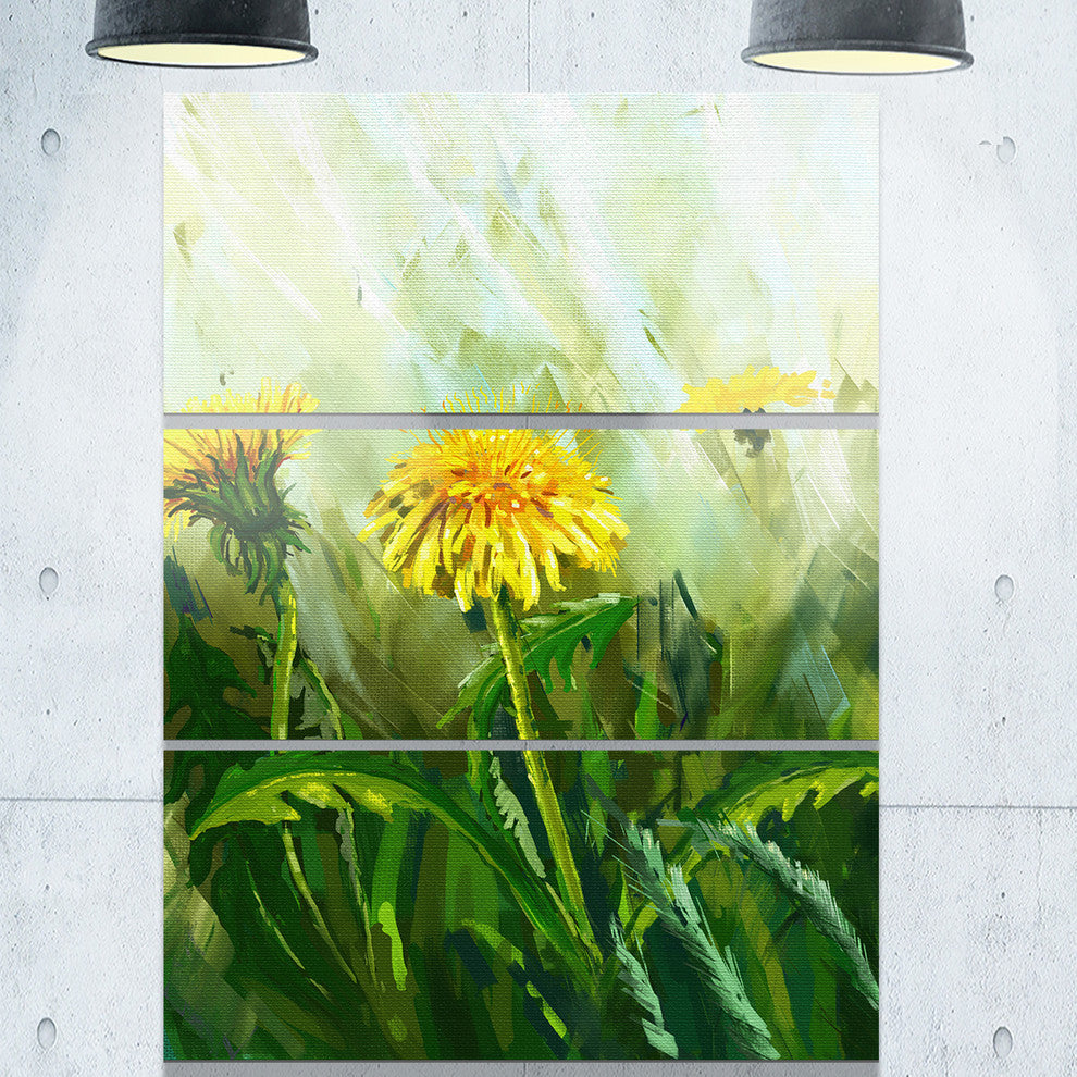 "Dandelion Flowers" Glossy Metal Wall Art, 3 Panels, 28"x36"