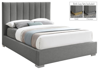 Pierce Linen Textured Fabric Upholstered Bed, Gray, King