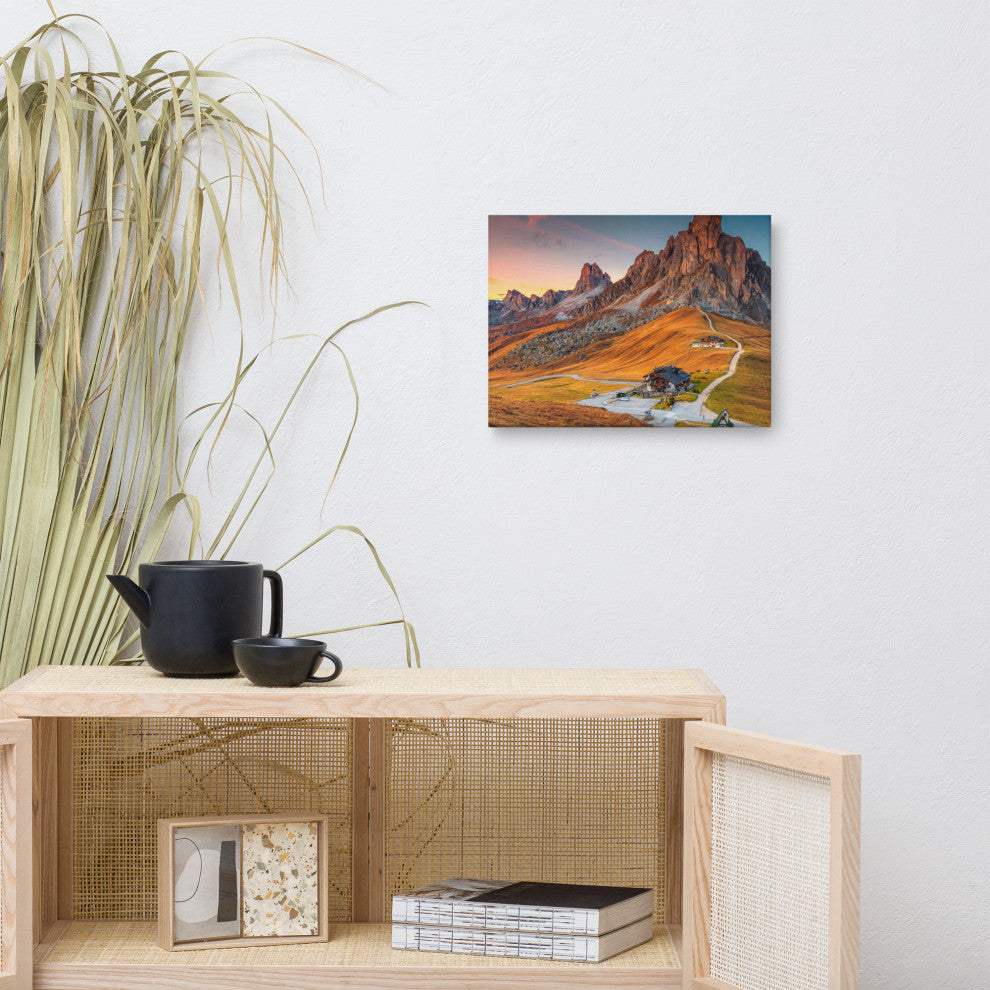 Sunset and Alpine Mountain Pass Landscape Photo Canvas Wall Art Print, 12" X 16"
