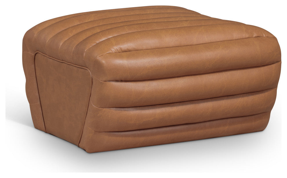 Vega Upholstered Ottoman, Cognac, Vegan Leather