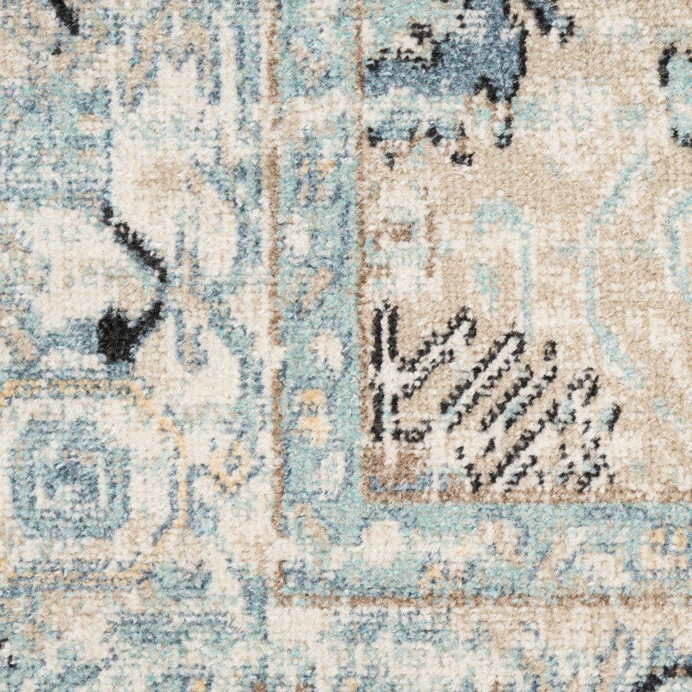 Nourison Washable Decor 2' x 6' Taupe Blue Vintage Indoor Rug