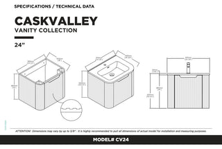 Caskvalley Bath Vanity, Straight Fluted Design Sink Included, White, 24"