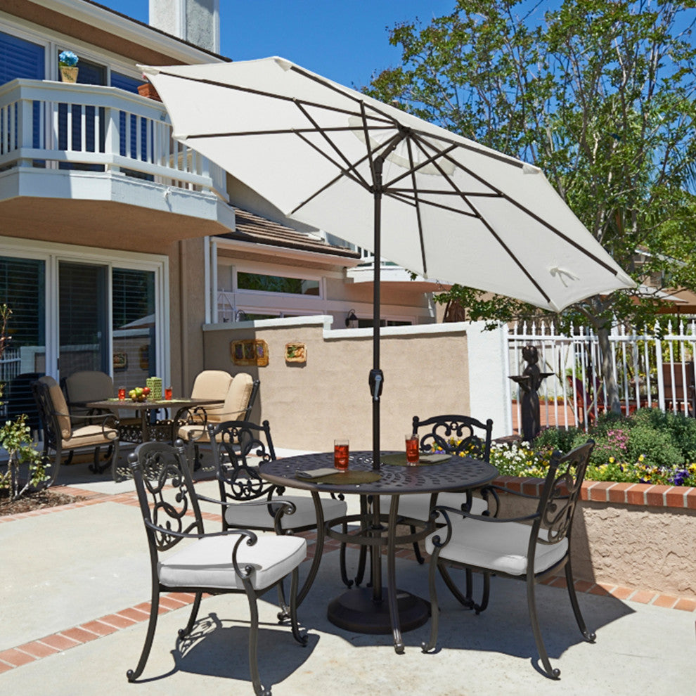 9' Bronze Auto-tilt Crank Lift Aluminum Umbrella, Olefin, White