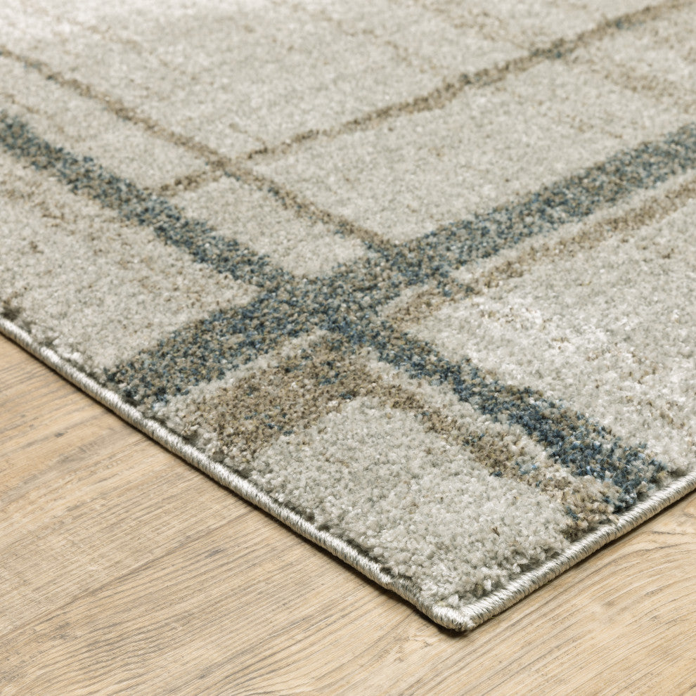 Alistair Distressed Geometric Grey/ Teal Indoor Area Rug, Grey, 9'10"x12'10"