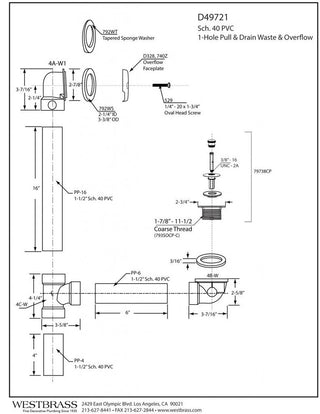 Pull & Drain 40 PVC Bath Waste With One-Hole Top Elbow In Powder Coated Black