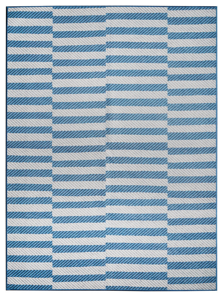 My Magic Carpet Washable Rug Tratti Offset Stripe Blue, 5' X 7'