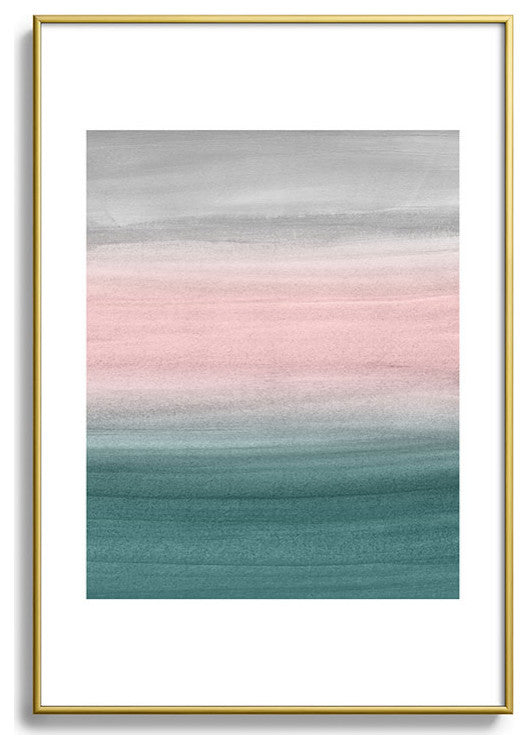 Anita's & Bella's Artwork Teal Blush Gray Watercolor Metal Framed Art Print