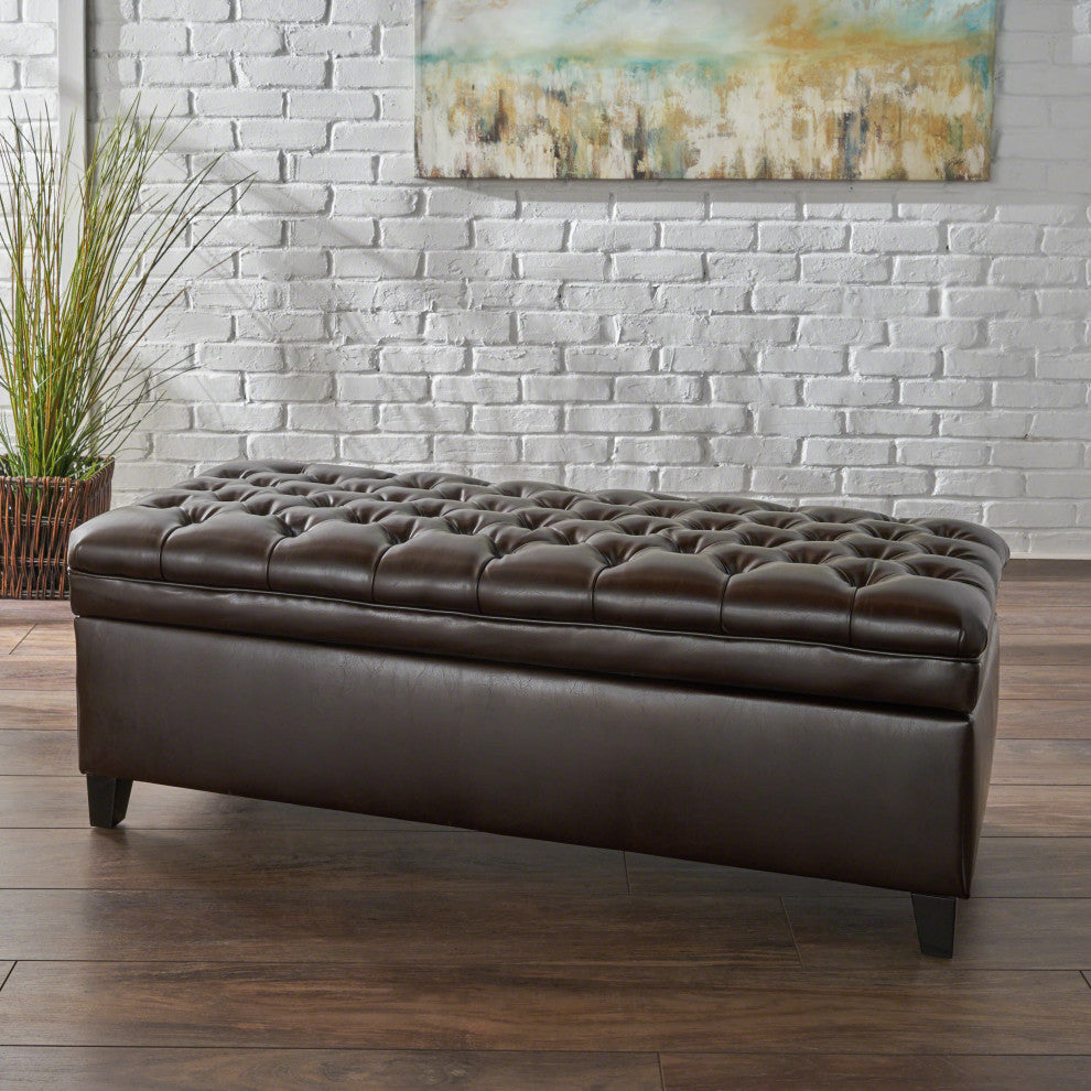 GDF Studio Sheffield PU Brown Tufted Storage Ottoman
