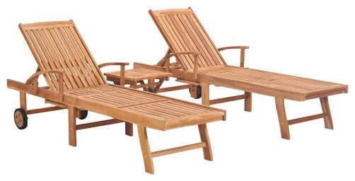 vidaXL Deckchair Patio Lounge Chair Sunbed with Table 2 Pcs Solid Teak Wood