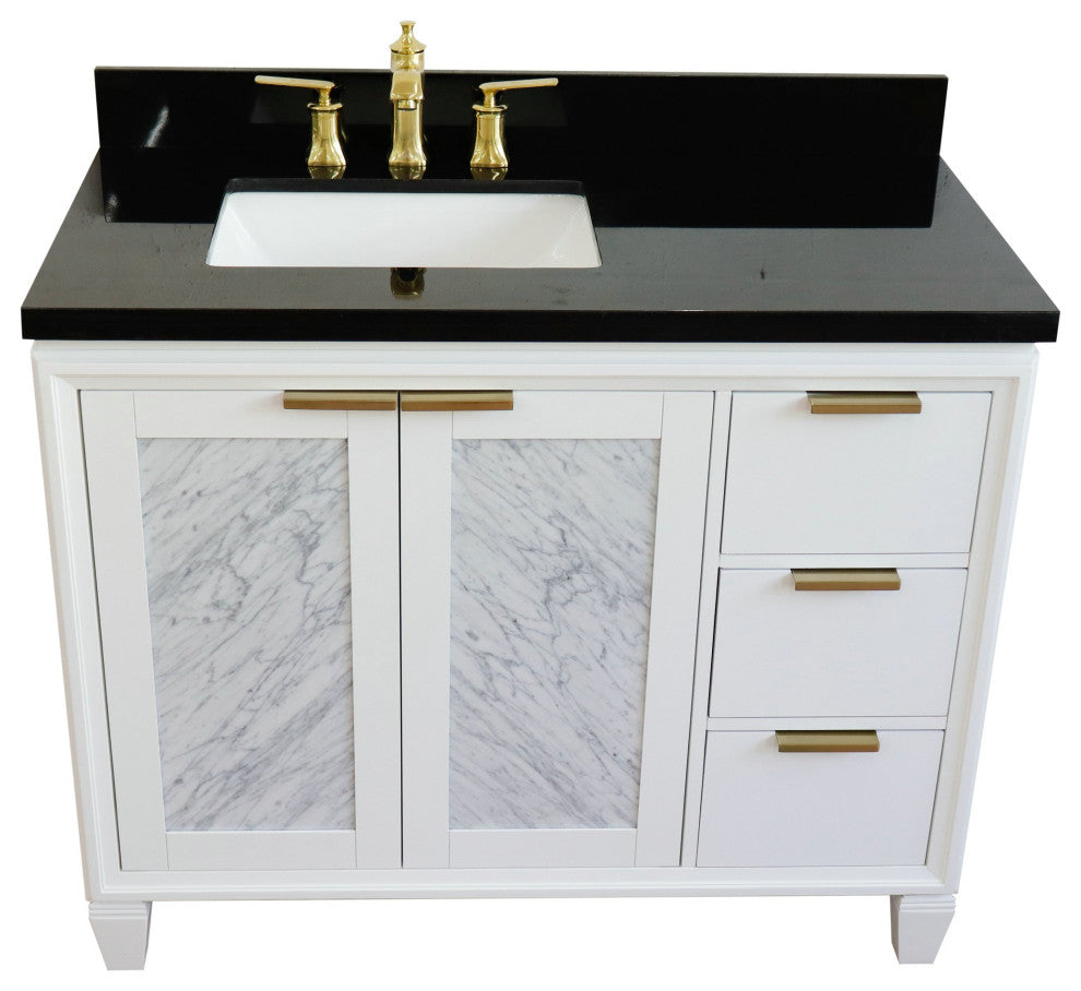 43" Single Vanity, White Finish With Black Galaxy