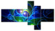 Blue Curly Spiral on Black, Abstract Wall Art Canvas, 60"x32", 5 panels