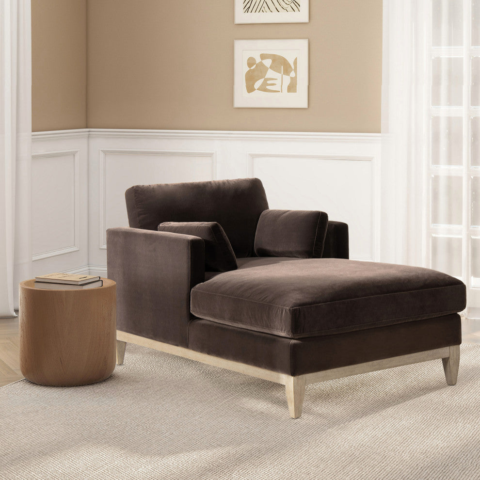 Knox 65" Modern Velvet Upholstered Chaise Lounge Chair, Deep Brown